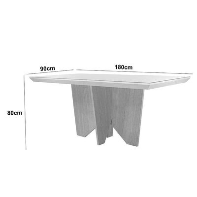Mesa Para Sala De Jantar Evora 180cm Mdf E Vidro Off White
