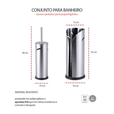 Escova Sanitaria e Porta Papel Higienico Suporte Inox Preto