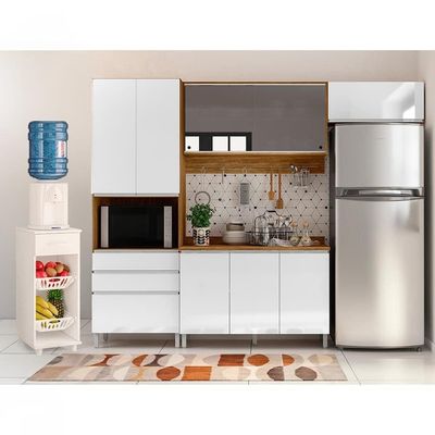 Cozinha Completa Bartira Amazonita com 8 Portas, 3 Gavetas e 6 Prateleiras + Fruteira Politorno Facility com 1 Gaveta e 2 Cestos Damasco com Branco