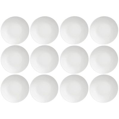 Jogo 12 Pratos de Porcelana Sobremesa Tramontina Leonora 19cm Brancos Raso Leve Cupê