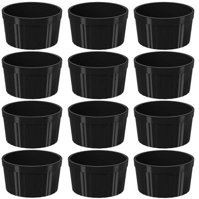 12 Ramekins Pretos Canelados 200ml Polipropileno Molheira Bowls Uno Coza