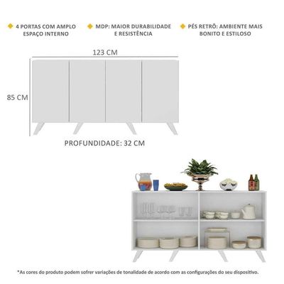 Aparador Buffet 4 Portas Retrô Alemanha Br3556 Branco