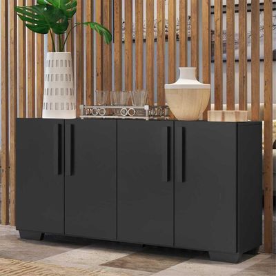Aparador Buffet 4 Portas Com Pés Quadrados Viena Preto
