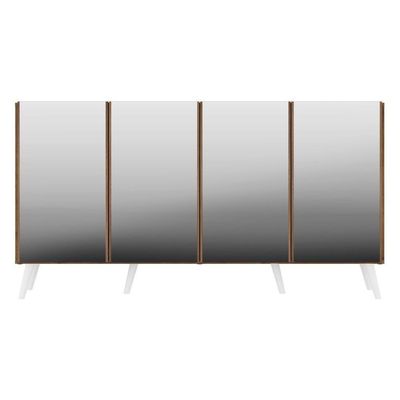 Aparador Buffet 4 Portas com Espelho E Pés Rustic/branco