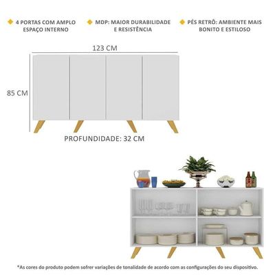 Aparador Buffet 4 Portas Alemanha Br3556 Branco Natural