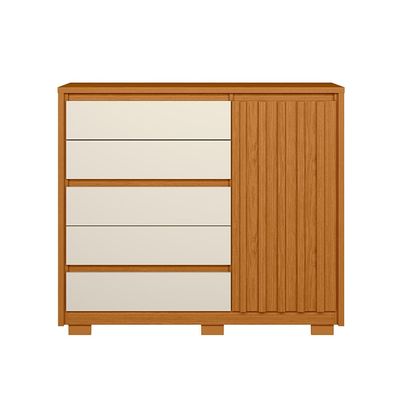 Cômoda Sapateira Palumoveis Duetto com 5 Gavetas e 1 Porta Cinamomo/Off White