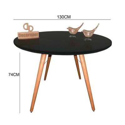 Mesa Jantar Pés Palitos Tampo Redondo Vidro Laqueado 130cm Preto