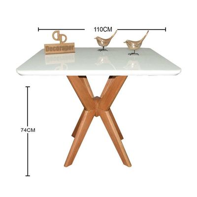 Mesa Jantar Pandora Tampo Quadrado Laca Com Vidro 110cm Branco