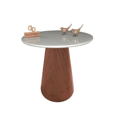 Mesa De Canto Cone Amadeirado Com Tampo Vidro 50cm Off White 60cm
