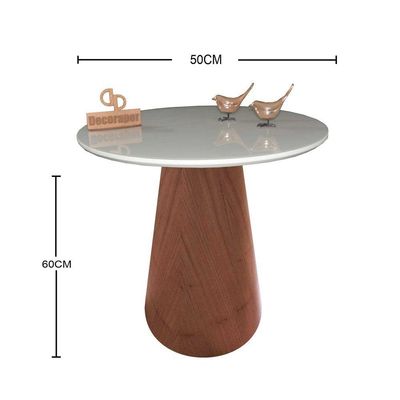 Mesa De Canto Cone Amadeirado Com Tampo Vidro 50cm Off White 60cm