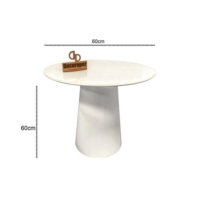 Mesa De Canto Cone Laqueado Com Tampo Vidro 60cm Branco 60cm