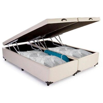 Cama Box Baú Casal Bipartido Sintético Serene Branco 138x188x44