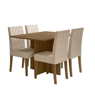 Mesa de Jantar Retangular Poliman Helo com 4 Cadeiras Marrom com Bege