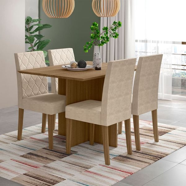 Mesa de Jantar Retangular Poliman Helo com 4 Cadeiras Marrom com Bege