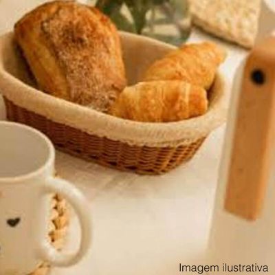 Cesta Porta Pão 27x20cm Oval Rattan Plástico Forro Tecido Cesto Lyor