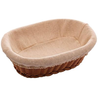 Cesta Porta Pão 27x20cm Oval Rattan Plástico Forro Tecido Cesto Lyor