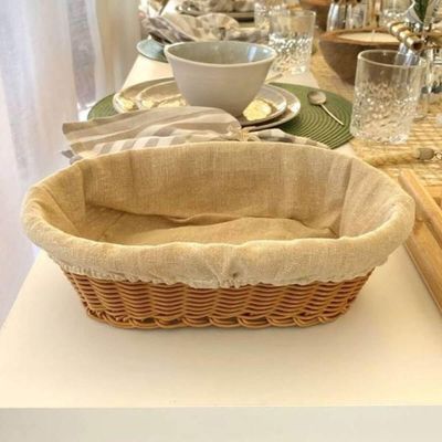 Cesta Porta Pão 27x20cm Oval Rattan Plástico Forro Tecido Cesto Lyor