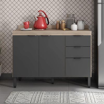 Balcão Cozinha Firenze Tampo 120cm, 3 Portas e 2 Gavetas Avena