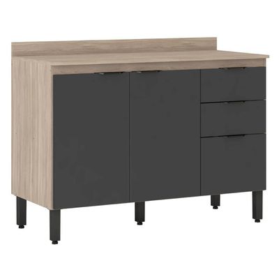 Balcão Cozinha Firenze Tampo 120cm, 3 Portas e 2 Gavetas Avena