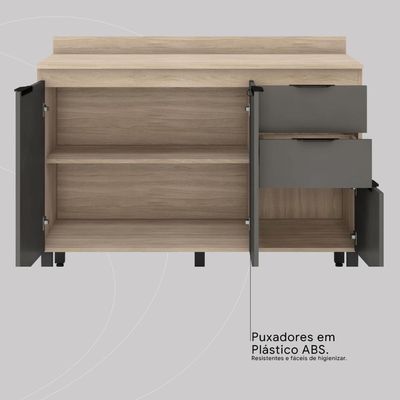 Balcão Cozinha Firenze Tampo 120cm, 3 Portas e 2 Gavetas Avena