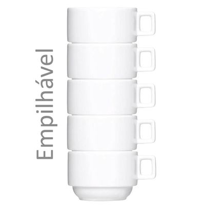 Jogo 6 Xícaras Porcelana Branca Café Chá com Pires 210ml Bar Hotel Germer