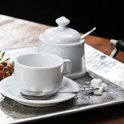 Jogo 6 Xícaras Porcelana Branca Café Chá com Pires 210ml Bar Hotel Germer
