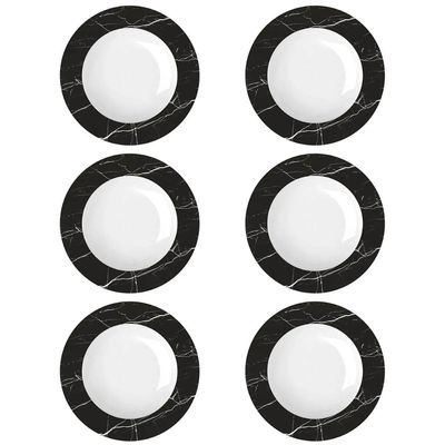 Jogo 6 Pratos Germer Fundos Preto e Branco 23cm Nero Porcelana com Estampa Mármore
