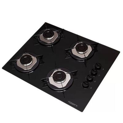 Fogão Cooktop 4 Bocas Mesa Em Vidro Preto Fogatti Inox 27000101-00 Bivolt