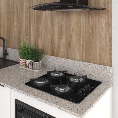 Fogão Cooktop 4 Bocas Mesa Em Vidro Preto Fogatti Inox 27000101-00 Bivolt