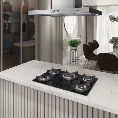 Fogão Cooktop Elétrico 5 Bocas Tripla Chama Bivolt Mesa Em Vidro Safe Ferro Fundido Fogatti Bivolt