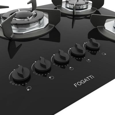 Fogão Cooktop Elétrico 5 Bocas Tripla Chama Bivolt Mesa Em Vidro Safe Ferro Fundido Fogatti Bivolt