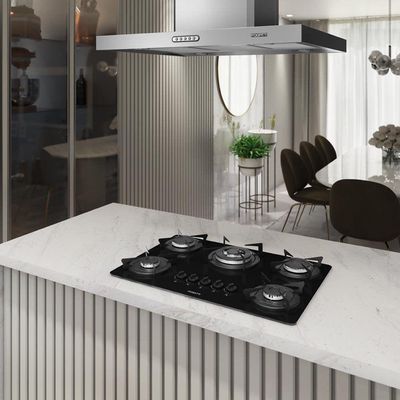 Fogão Cooktop 5 Bocas Tripla Chama Mesa Em Vidro Preto Fogatti Esmaltado 27000501-02 Bivolt