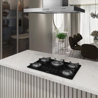 Fogão Cooktop 5 Bocas Tripla Chama Mesa Em Vidro Preto Fogatti Inox 27000501-00 Bivolt
