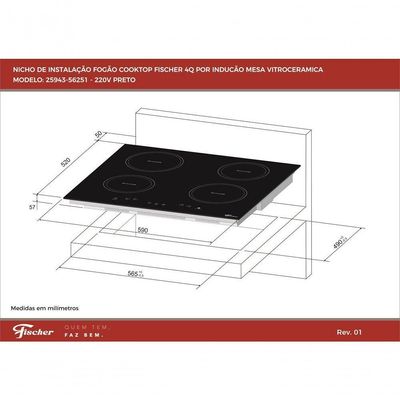 Cooktop De Indução Fischer 4 Bocas Com Touch Screen Vitrocerâmica 220V 332489825 220V