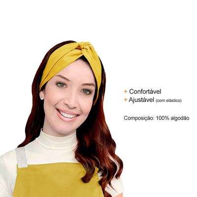 Avental Amarelo Alça Cruzada e Faixa Cabelo Restaurante Bar