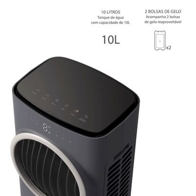 Climatizador de Ar Spirit Turbo 95cm 90W com Controle Remoto Display LED Timer de até 9 horas 10 Litros Cinza / 110V