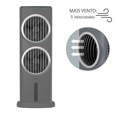 Climatizador de Ar Spirit Turbo 95cm 90W com Controle Remoto Display LED Timer de até 9 horas 10 Litros Cinza / 110V
