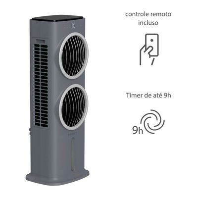 Climatizador de Ar Spirit Turbo 95cm 90W com Controle Remoto Display LED Timer de até 9 horas 10 Litros Cinza / 110V