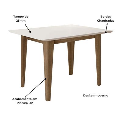 Mesa de Jantar Retangular Poliman Kate com 4 Cadeiras Estofadas Revestidas em Suede Cinamomo/Off White