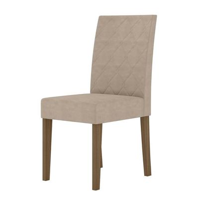 Mesa de Jantar Retangular Poliman Kate com 4 Cadeiras Estofadas Revestidas em Suede Cinamomo/Off White