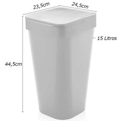 Lixeira 15 Litros para Cozinha ou Banheiro Cesto de Lixo Plástico Izzy OU Branco