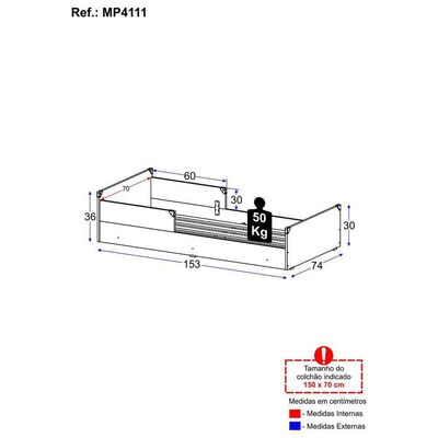 Cama Infantil Para Colchão 70 X 150cm Mp4111 Nina Multimóveis Branca Branco
