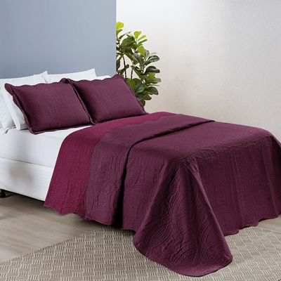 Kit Cobre Leito Colcha Munique Casal Microfibra Dupla Face Lisa 3 Peças - Vinho