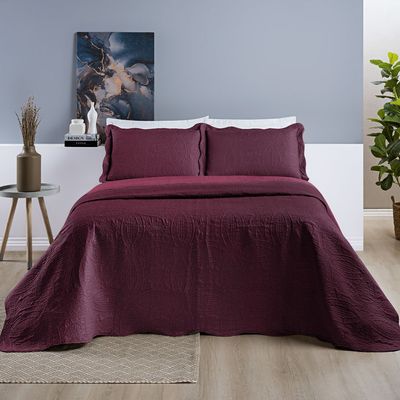 Kit Cobre Leito Colcha Munique Casal Microfibra Dupla Face Lisa 3 Peças - Vinho