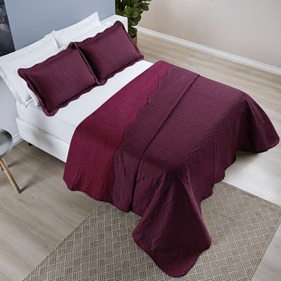 Kit Cobre Leito Colcha Munique Casal Microfibra Dupla Face Lisa 3 Peças - Vinho