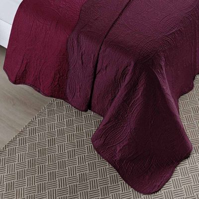 Kit Cobre Leito Colcha Munique Casal Microfibra Dupla Face Lisa 3 Peças - Vinho