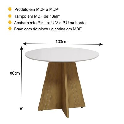 Mesa De Jantar Redonda 103cm Multimóveis Cr50047 Carvalho/off White Carvalho/off White