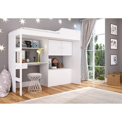Cama Infantil Com Baú E Escrivaninha Cr40073 Branca