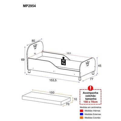 Cama Infantil Colchão 70X150Cm Multimóveis Branca