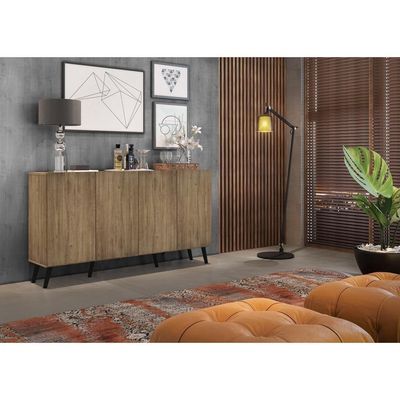 Aparador Buffet Retrô Multimóveis 4 Portas Rustic/preto